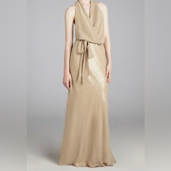 NEW! NICOLE MILLER Sequin Stretch Woven Sherbet Plum Plungjng Formal Dress SZ 4 - Picture 12 of 17